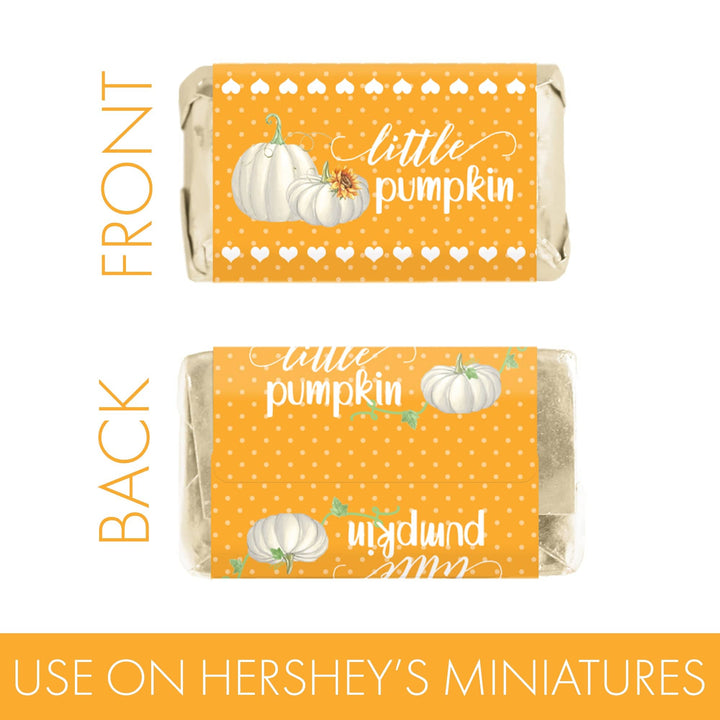 Little Pumpkin: Orange - Baby Shower -  Hershey's Miniatures Candy Bar Wrappers Stickers - 45 Pack - Distinctivs Party