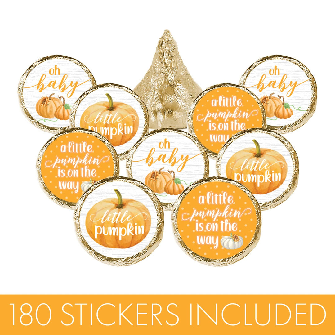 Little Pumpkin: Orange - Baby Shower - Party Favor Stickers - Fits on Hershey's Kisses - 180 Stickers - Distinctivs Party