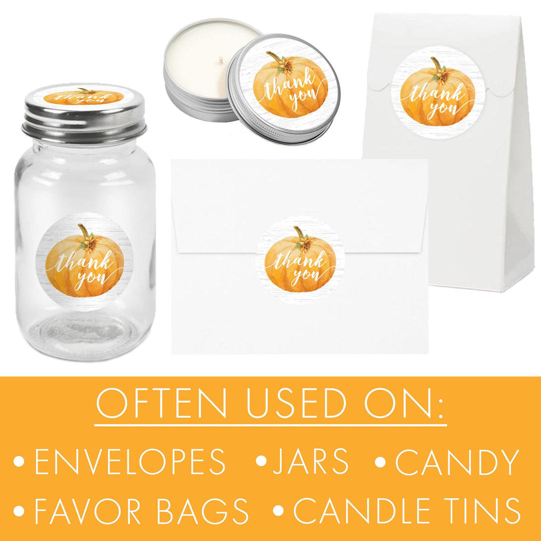 Little Pumpkin: Orange - Baby Shower - Thank You Circle Label Stickers - 40 Pack - Distinctivs Party