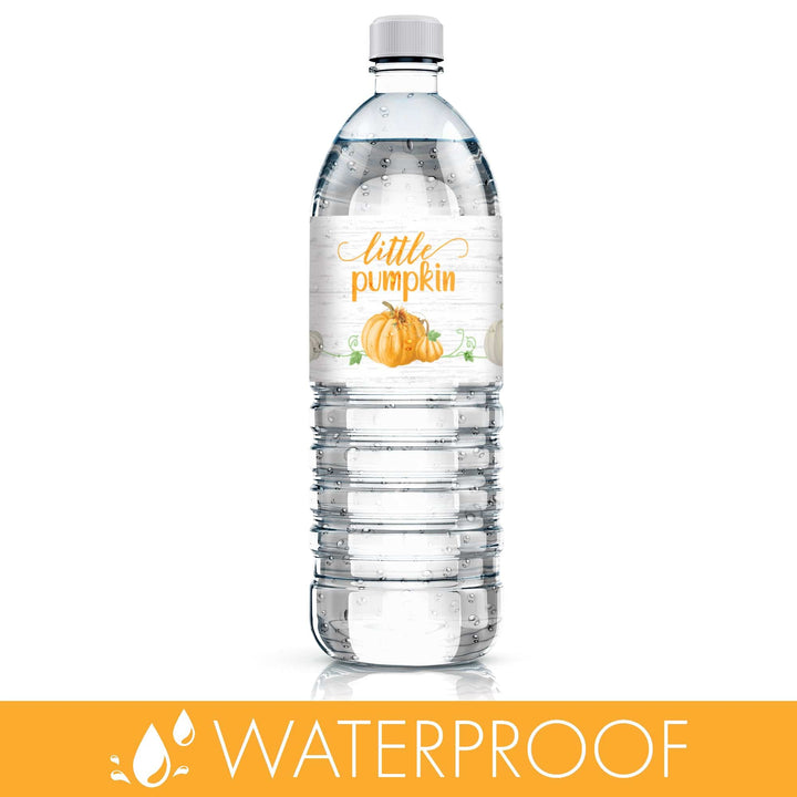Little Pumpkin: Orange -  Baby Shower - Water Bottle Label Stickers - Waterproof - 20 Pack - Distinctivs Party