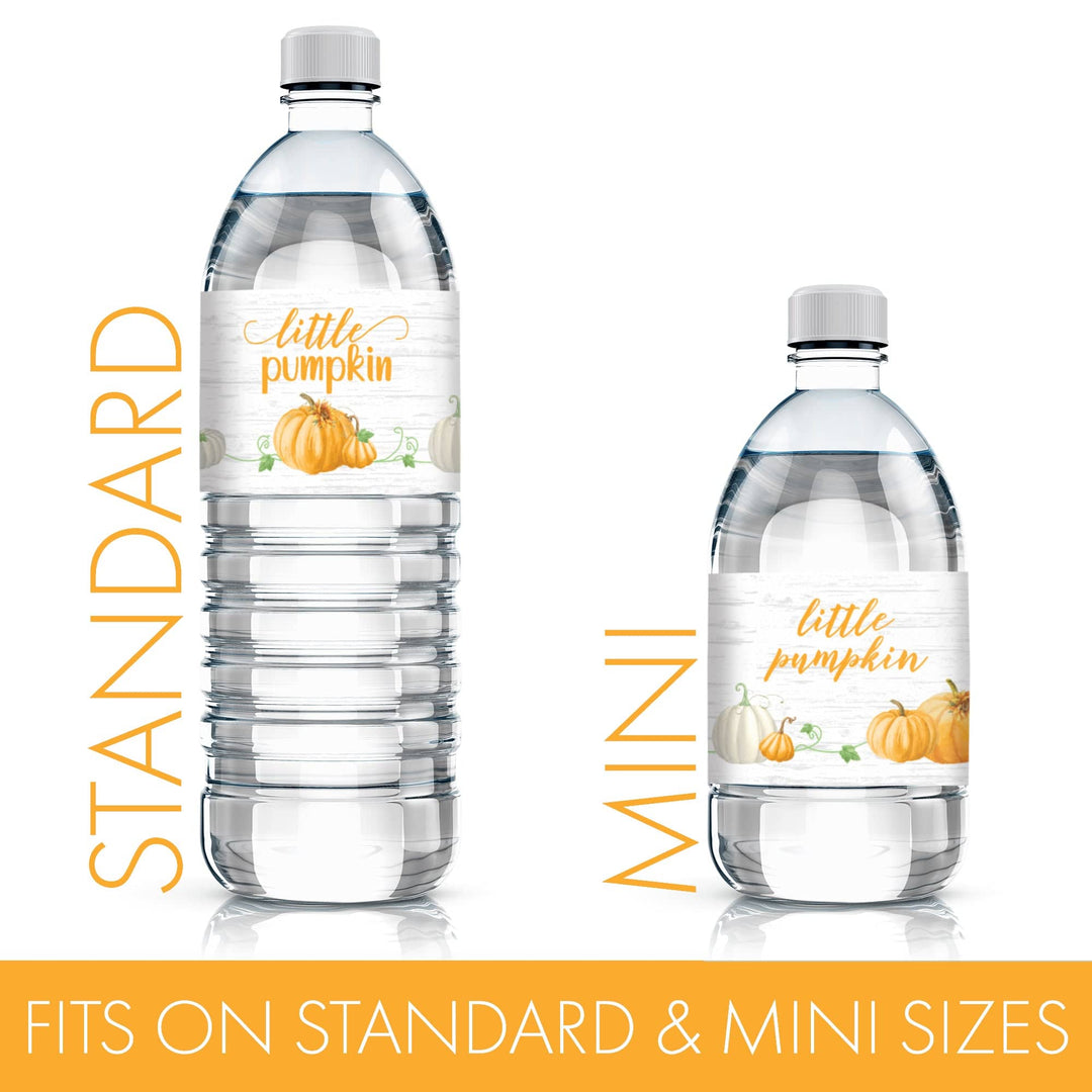 Little Pumpkin: Orange -  Baby Shower - Water Bottle Label Stickers - Waterproof - 20 Pack - Distinctivs Party