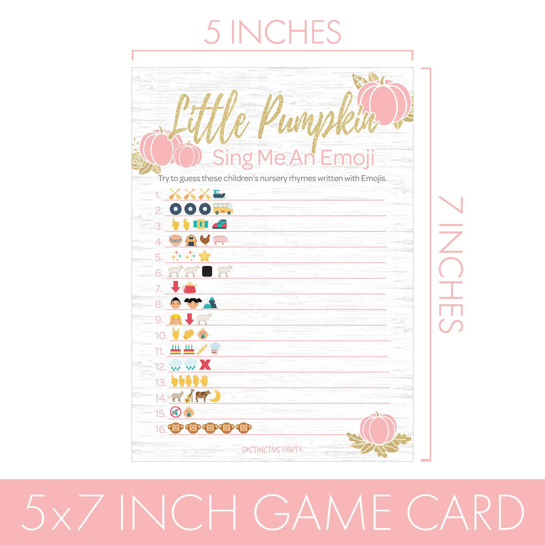 Little Pumpkin: Pink & Gold - Baby Shower Game -  Emoji Game Cards - Fall, Girl - 20 Count - Distinctivs Party