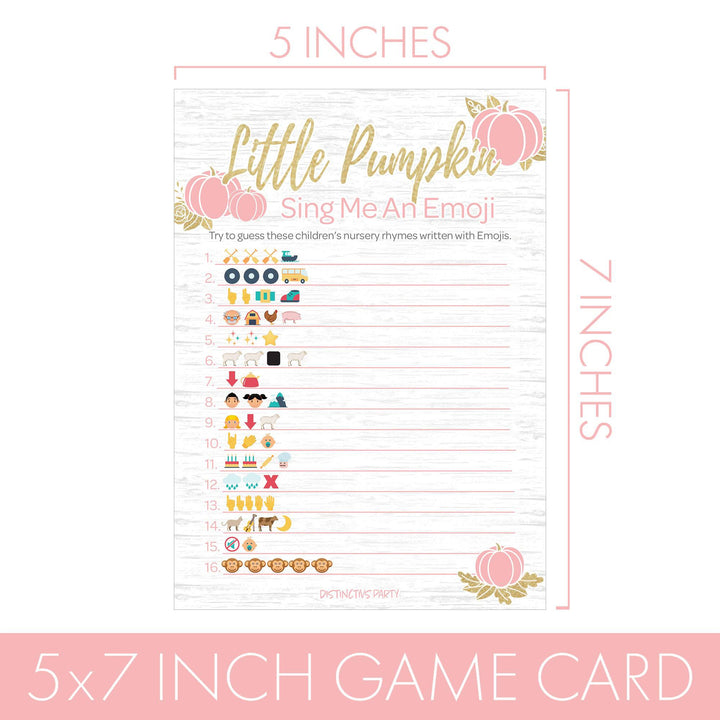 Little Pumpkin: Pink & Gold - Baby Shower Game -  Emoji Game Cards - Fall, Girl - 20 Count - Distinctivs Party
