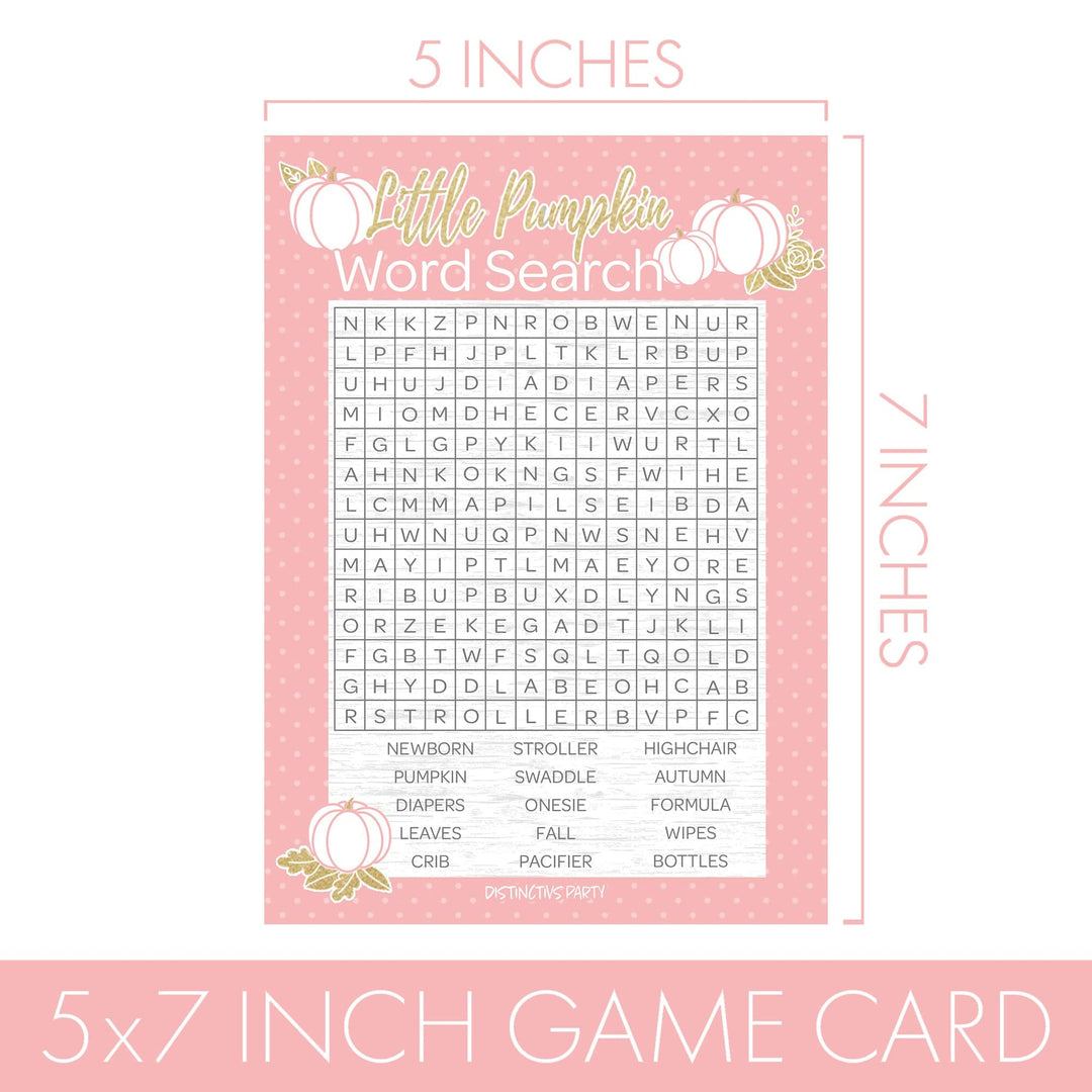 Little Pumpkin: Pink & Gold - Baby Shower Game - Word Search and Who Knows Mommy Best Party Activity - Two Game Bundle  - Fall, Girl - 20 Dual Sided Cards - Distinctivs Party