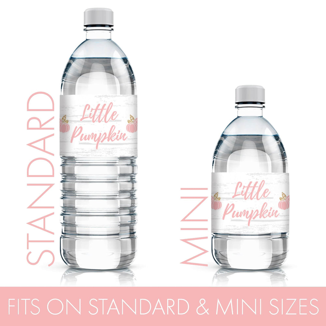 Little Pumpkin: Pink & Gold -Baby Shower -  Water Bottle Labels -  Fall, Girl  - 20 Stickers - Distinctivs Party