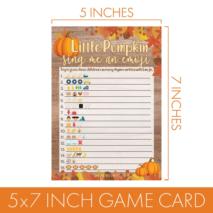 Little Pumpkin: Rustic Orange - Baby Shower Game - Sing the Emoji  - 20 count - Distinctivs Party