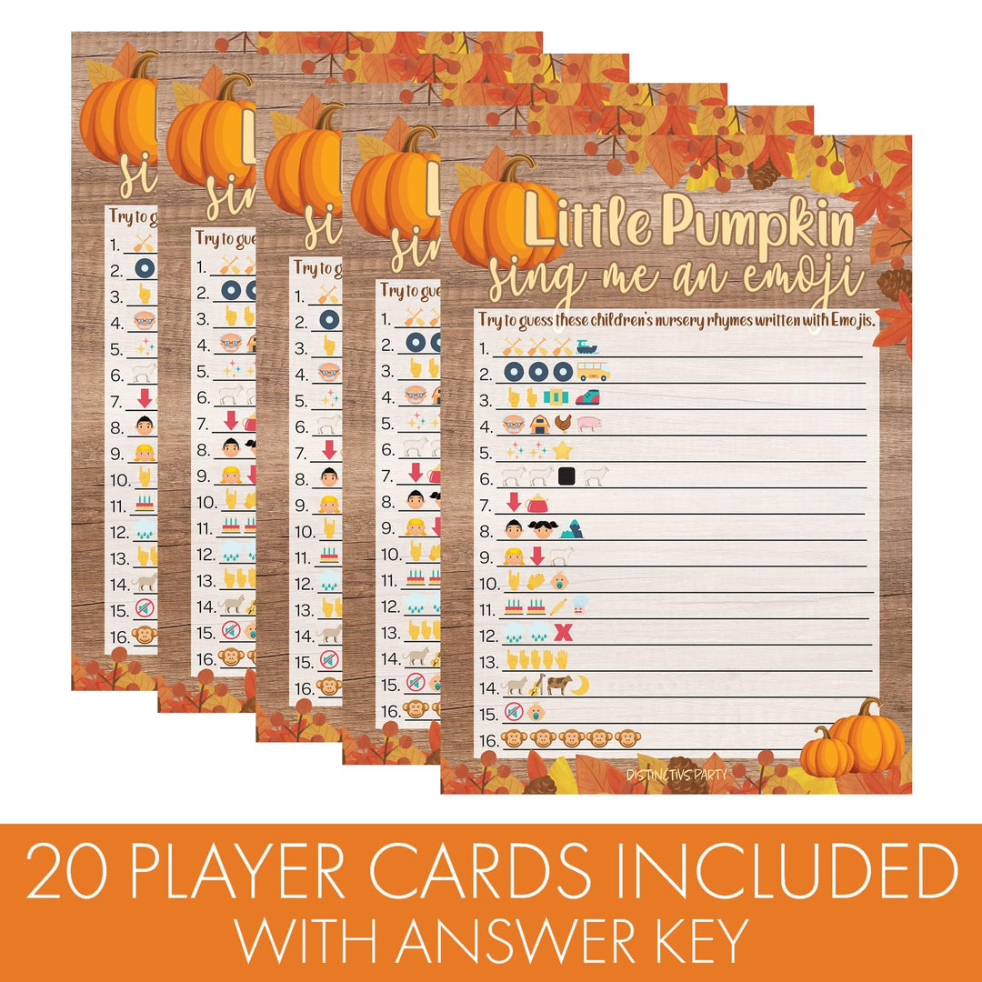 Little Pumpkin: Rustic Orange - Baby Shower Game - Sing the Emoji  - 20 count - Distinctivs Party
