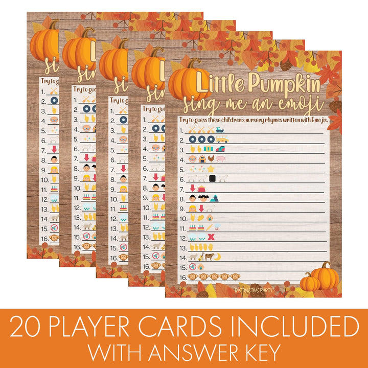 Little Pumpkin: Rustic Orange - Baby Shower Game - Sing the Emoji  - 20 count - Distinctivs Party