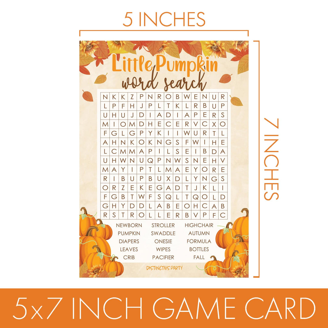 Little Pumpkin: Rustic Orange - Baby Shower Game - Word Search and Who Knows Mommy Best Party Activity - Two Game Bundle - 20 Dual Sided Cards - Distinctivs Party