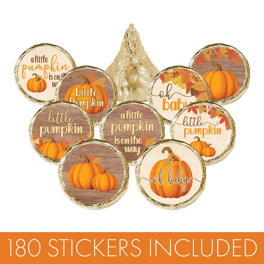 Little Pumpkin: Rustic Orange - Baby Shower Stickers - Fits on Hershey's Kisses - 180 Stickers - Distinctivs Party