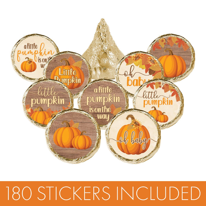 Little Pumpkin: Rustic Orange - Baby Shower Stickers - Fits on Hershey's Kisses - 180 Stickers - Distinctivs Party