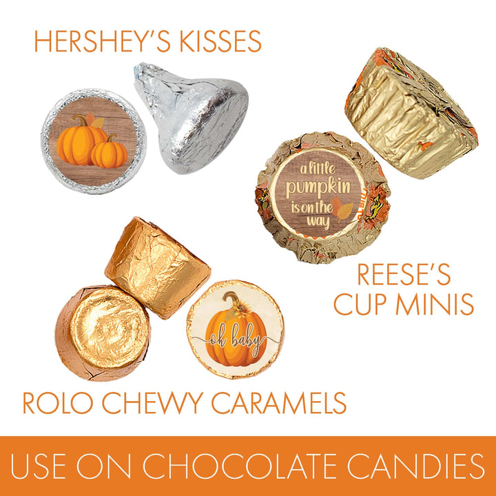 Little Pumpkin: Rustic Orange - Baby Shower Stickers - Fits on Hershey's Kisses - 180 Stickers - Distinctivs Party