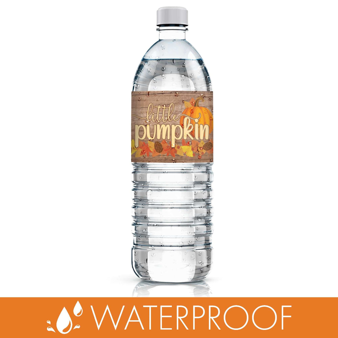 Little Pumpkin: Rustic Orange - Baby Shower - Water Bottle Labels - 24 Stickers - Distinctivs Party