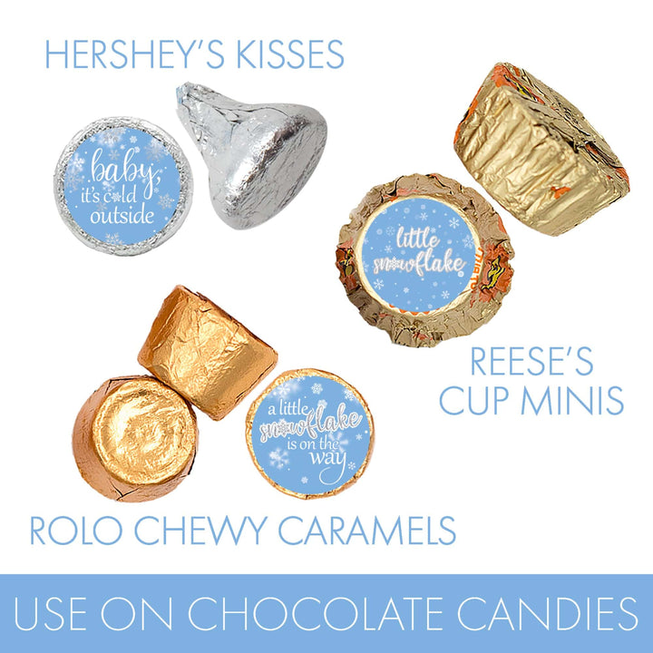 Little Snowflake: Blue - Winter Baby Shower Favor Stickers - Fits on Hershey® Kisses - Boy - Baby It's Cold Outside - 180 Stickers - Distinctivs Party