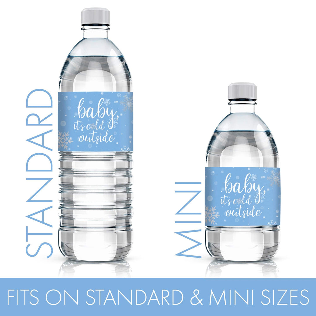 Little Snowflake: Blue -  Winter Baby Shower Water Bottle Labels - Baby It's Cold Outside - Boy - Baby It's Cold Outside - 24 Waterproof Stickers - Distinctivs Party