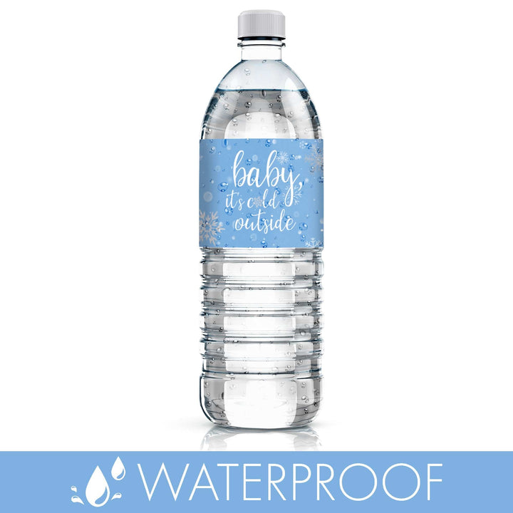 Little Snowflake: Blue -  Winter Baby Shower Water Bottle Labels - Baby It's Cold Outside - Boy - Baby It's Cold Outside - 24 Waterproof Stickers - Distinctivs Party
