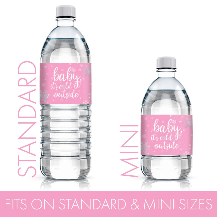 Little Snowflake: Pink -  Winter Baby Shower Water Bottle Labels - Girl - Baby It's Cold Outside - 24 Waterproof Stickers - Distinctivs Party