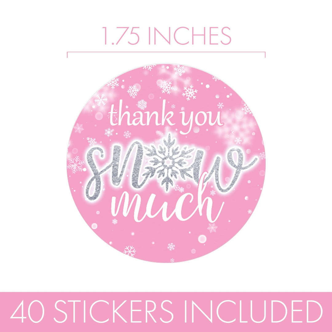 Little Snowflake: Pink -  Winter Birthday or Baby Shower - Girl - Thank You Snow Much Stickers - 40 Stickers - Distinctivs Party