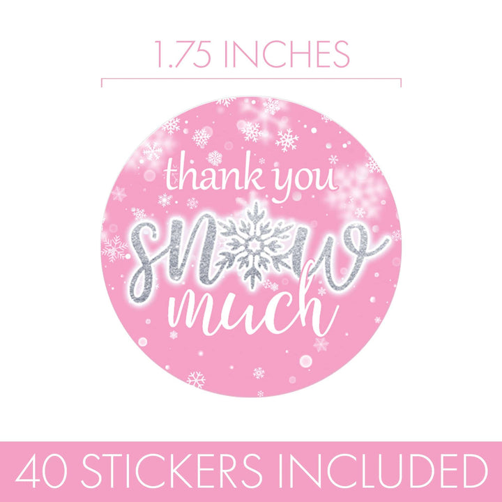 Little Snowflake: Pink -  Winter Birthday or Baby Shower - Girl - Thank You Snow Much Stickers - 40 Stickers - Distinctivs Party