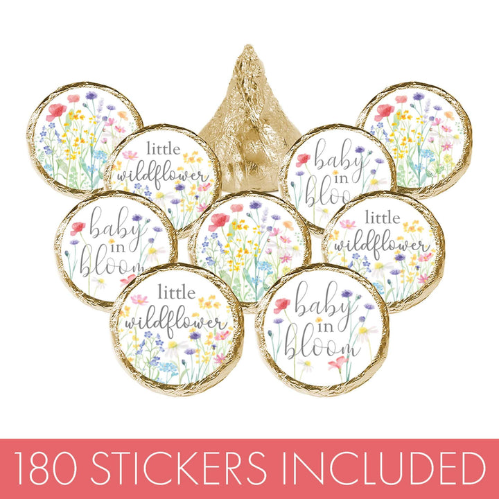 Little Wildflower: Baby Shower for Girl Kisses Candy Stickers - Spring -  180 Floral Party Favor Stickers - Distinctivs Party