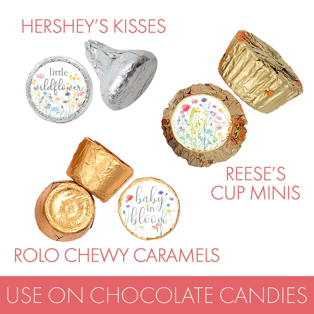 Little Wildflower: Baby Shower for Girl Kisses Candy Stickers - Spring -  180 Floral Party Favor Stickers - Distinctivs Party