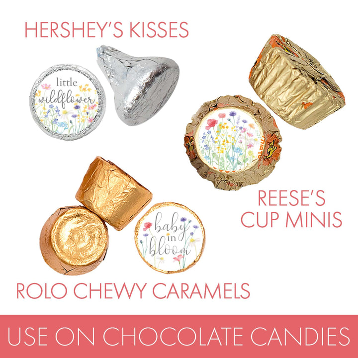 Little Wildflower: Baby Shower for Girl Kisses Candy Stickers - Spring -  180 Floral Party Favor Stickers - Distinctivs Party