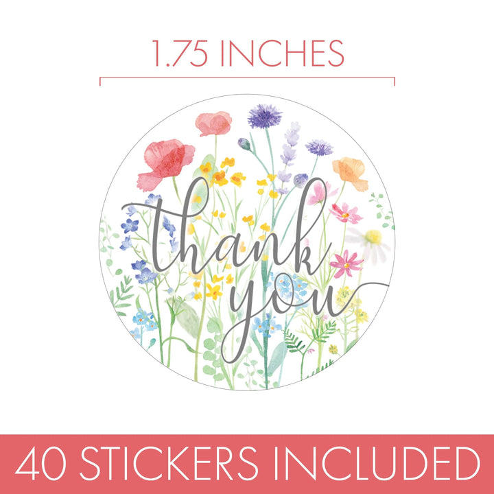 Little Wildflower: Baby Shower for Girl Thank You Stickers - Spring - 40 Floral Party Favor Stickers - Distinctivs Party