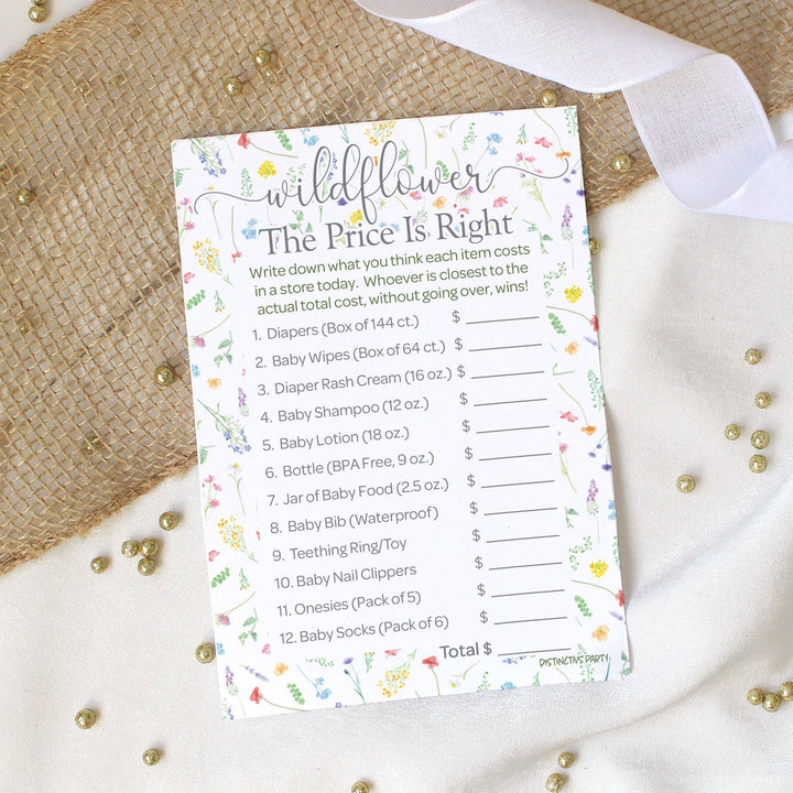 Little Wildflower: Baby Shower Game - Emoji Guessing Game and Price is Right Baby Shower - Two Game Bundle -  Girl, Spring -20 Dual-Sided Game Cards - Distinctivs Party