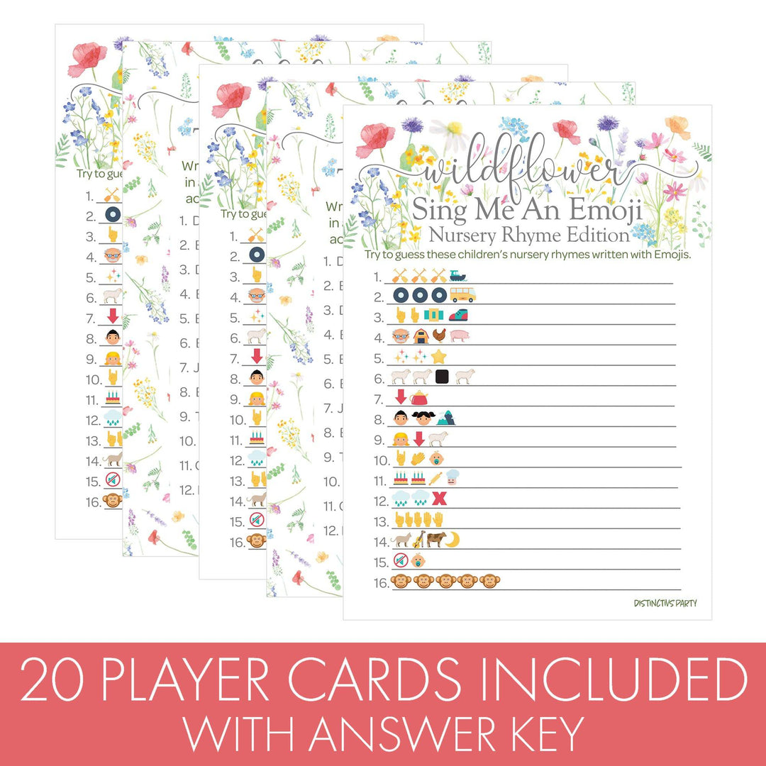 Little Wildflower: Baby Shower Game - Emoji Guessing Game and Price is Right Baby Shower - Two Game Bundle -  Girl, Spring -20 Dual-Sided Game Cards - Distinctivs Party