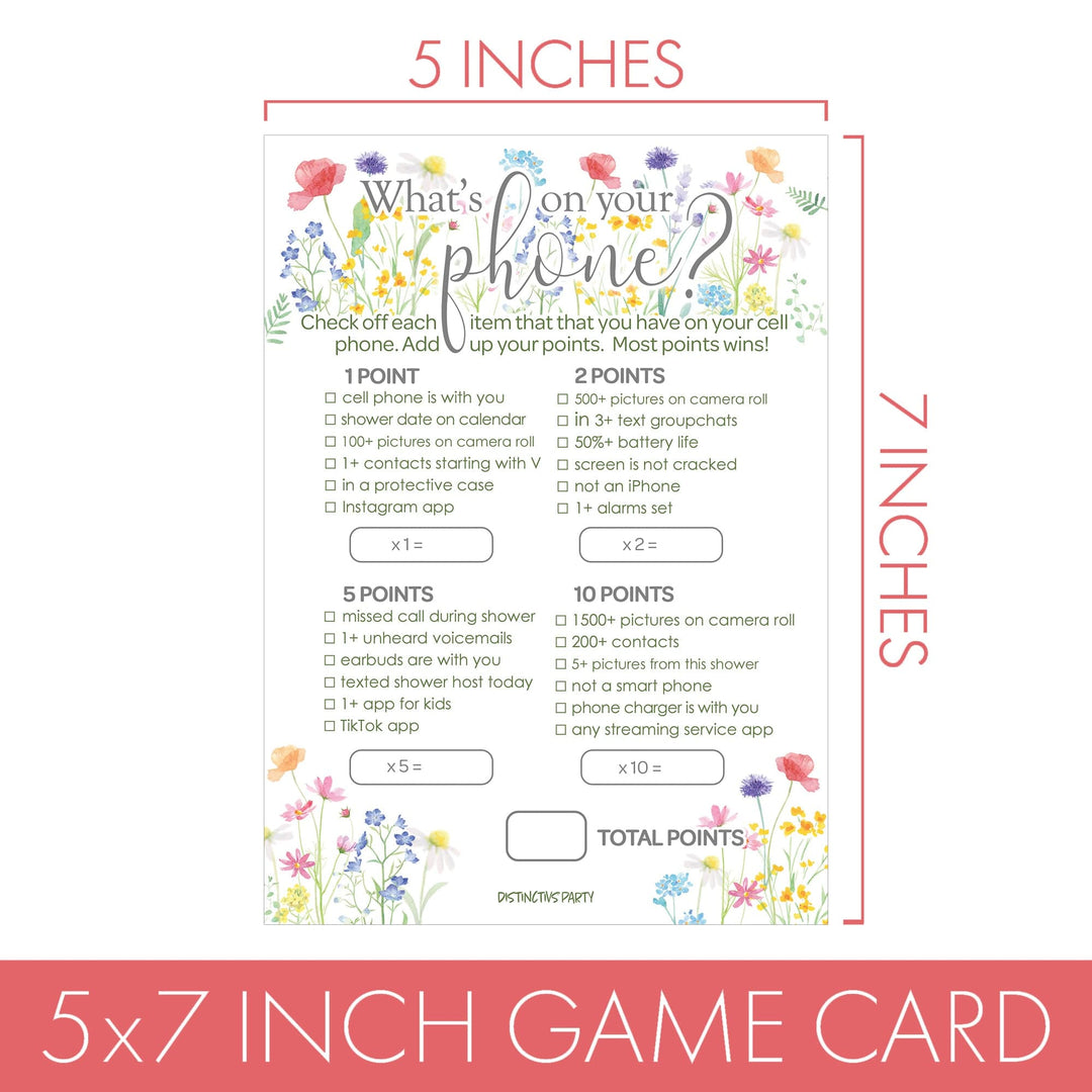 Little Wildflower: Baby Shower Game - What's On Your Phone and Word Scramble Baby Shower - Two Game Bundle -  Girl, Spring - 20 Dual-Sided Game Cards - Distinctivs Party