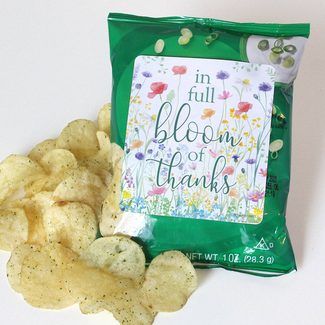 Little Wildflower: Baby Shower Popcorn Bag Stickers | Spring Baby Shower Snack Bag Chip Labels - Distinctivs Party