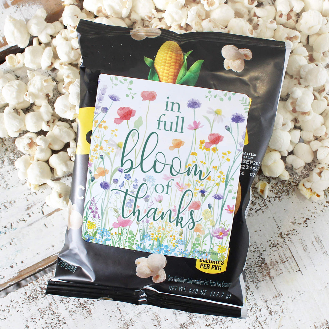 Little Wildflower: Baby Shower Popcorn Bag Stickers | Spring Baby Shower Snack Bag Chip Labels - Distinctivs Party