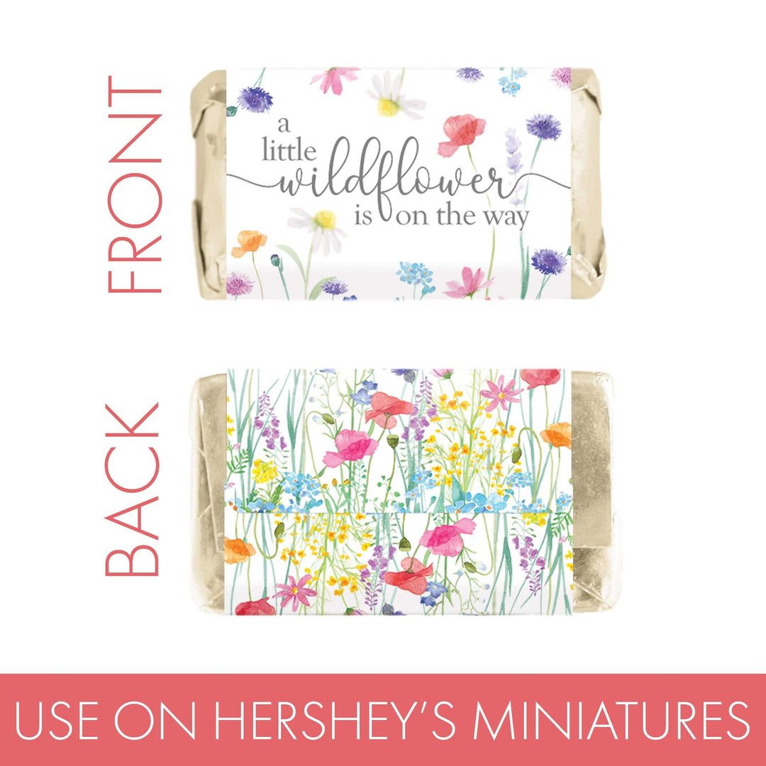 Little Wildflower: Girl's Baby Shower Mini Candy Bar Wrappers - Spring - 45 Party Favor Stickers - Distinctivs Party