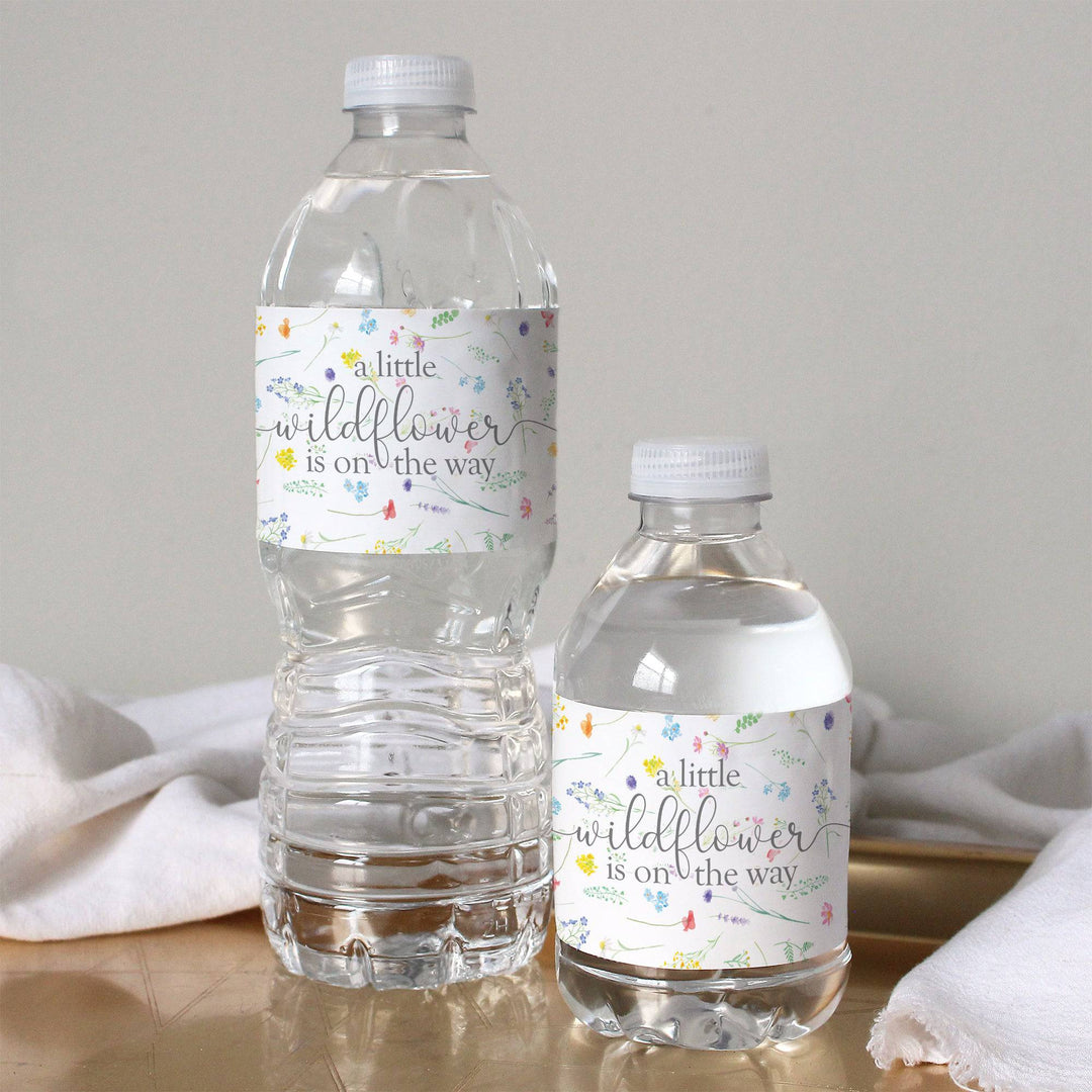 Little Wildflower: Girl's Baby Shower Water Bottle Labels -Spring - 24 Floral Party Favor Stickers - Distinctivs Party