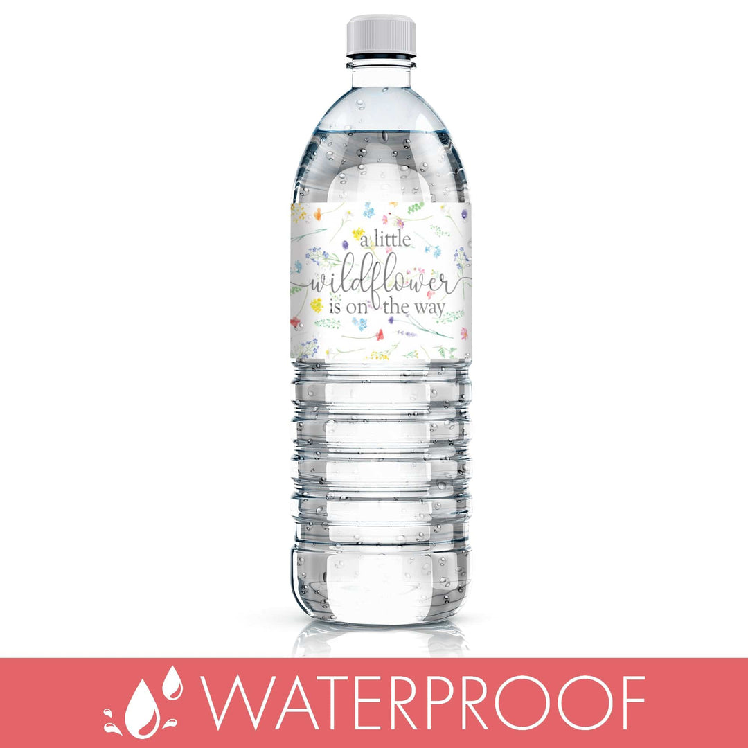 Little Wildflower: Girl's Baby Shower Water Bottle Labels -Spring - 24 Floral Party Favor Stickers - Distinctivs Party
