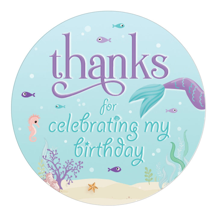 Mermaid: Let's Be Mermaid - Kid's Birthday -  Thank You Labels - 40 Stickers - Distinctivs Party