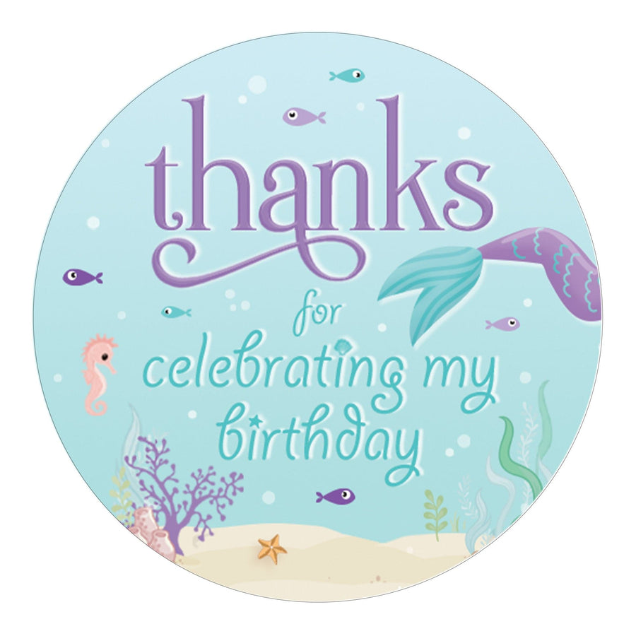 Mermaid: Let's Be Mermaid - Kid's Birthday -  Thank You Labels - 40 Stickers - Distinctivs Party