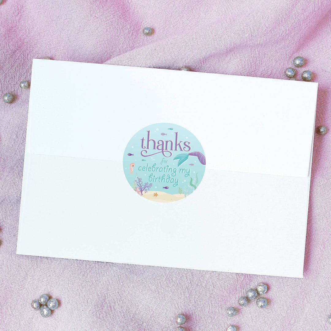 Mermaid: Let's Be Mermaid - Kid's Birthday -  Thank You Labels - 40 Stickers - Distinctivs Party