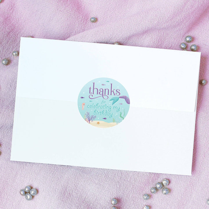 Mermaid: Let's Be Mermaid - Kid's Birthday -  Thank You Labels - 40 Stickers - Distinctivs Party