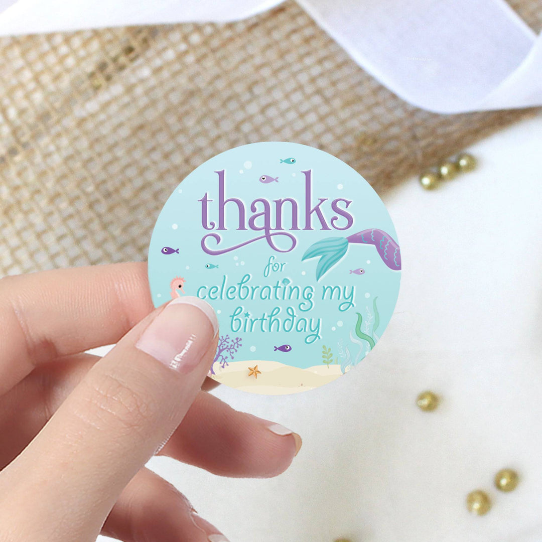 Mermaid: Let's Be Mermaid - Kid's Birthday -  Thank You Labels - 40 Stickers - Distinctivs Party