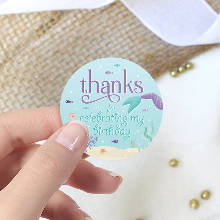 Mermaid: Let's Be Mermaid - Kid's Birthday -  Thank You Labels - 40 Stickers - Distinctivs Party