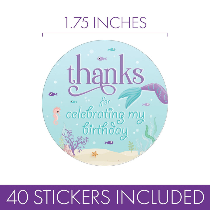 Mermaid: Let's Be Mermaid - Kid's Birthday -  Thank You Labels - 40 Stickers - Distinctivs Party