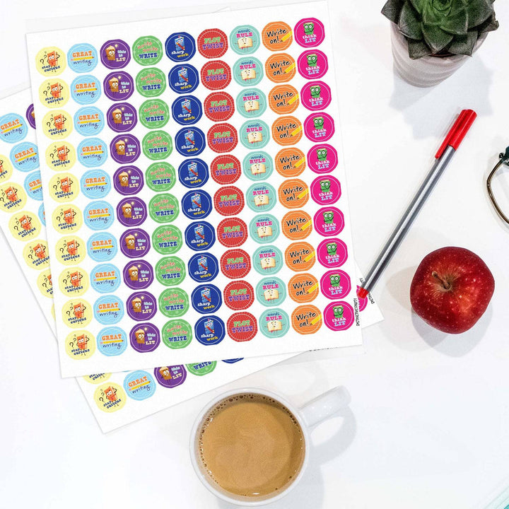 Motivational Teacher Reward Stickers for Students: Writing and Literature (1,080 Stickers) - Distinctivs Party