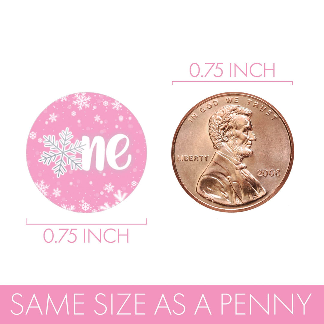 Onederland Snowflake: Pink - Winter First Birthday - Favor Stickers - Fits on Hershey's Kisses - 180 Stickers - Distinctivs Party