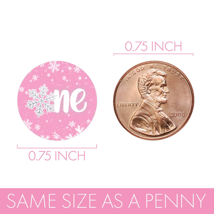 Onederland Snowflake: Pink - Winter First Birthday - Favor Stickers - Fits on Hershey's Kisses - 180 Stickers - Distinctivs Party