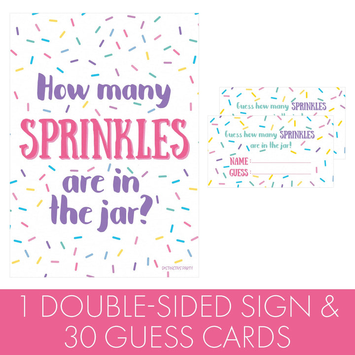 Pink and Purple: Kid's Birthday, Baby Shower - How Many Sprinkles in the Jar Party Game - Sign + 30 Cards - Distinctivs Party