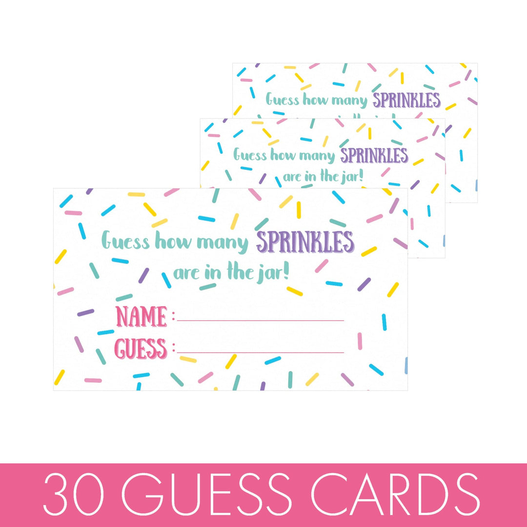 Pink and Purple: Kid's Birthday, Baby Shower - How Many Sprinkles in the Jar Party Game - Sign + 30 Cards - Distinctivs Party