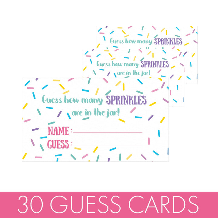 Pink and Purple: Kid's Birthday, Baby Shower - How Many Sprinkles in the Jar Party Game - Sign + 30 Cards - Distinctivs Party
