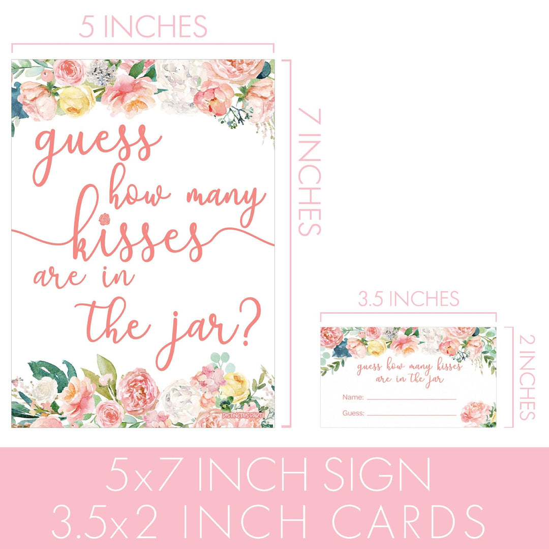 Pink Floral: How Many Kisses in the Jar Floral Party Game - Baby Shower, Kid's Birthday, Bridal, 1st Birthday - Distinctivs Party