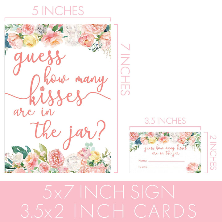 Pink Floral: How Many Kisses in the Jar Floral Party Game - Baby Shower, Kid's Birthday, Bridal, 1st Birthday - Distinctivs Party